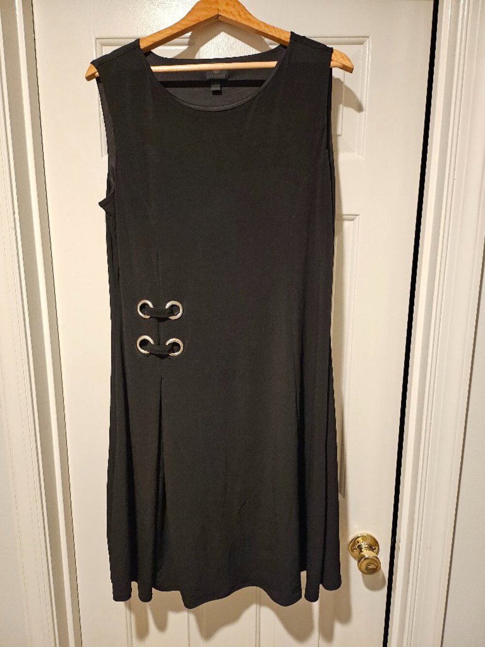 Black Sleeveless Midi Dress with Silver Grommet Detail